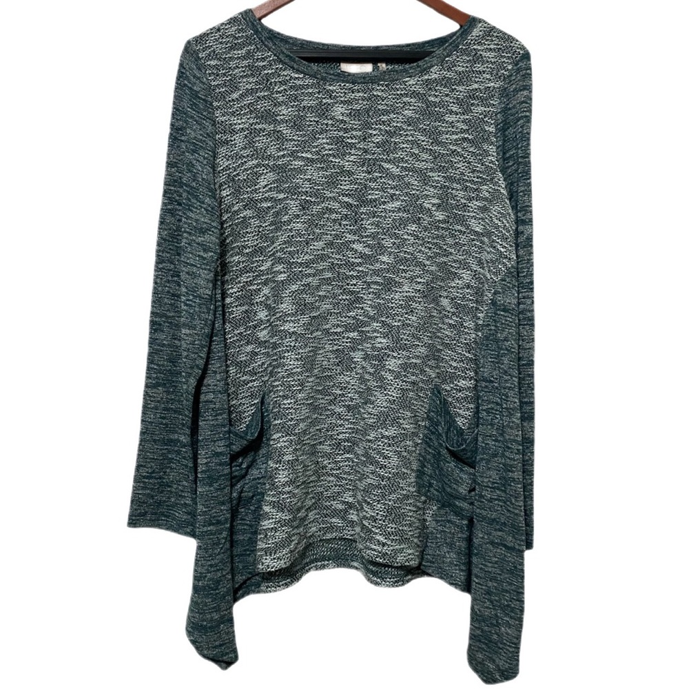 LOGO by Lori Goldstein Hunter Green Knit Tweed Pullover Sweater Tunic Size M